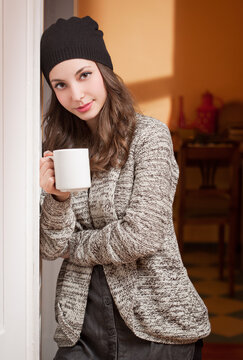 Smiling happy attractive brunette woman.