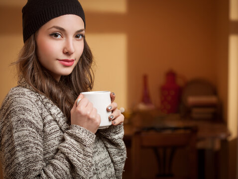 Smiling happy attractive brunette woman.