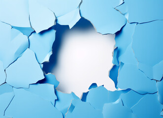 empty blue sheet of paper in a hole on white background