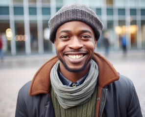 male african american man smiling in public