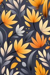 repetition and pattern autumn foliage and wild flowers, detail. vector flat shapes, bezier curves, 2 appealing colors tile