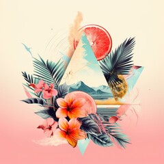 Naklejka premium Botanical geometric shape with pastel colors