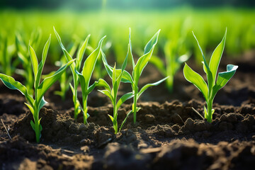 young field corn plants growing on a sunny day stock image of field