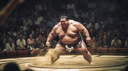 Sumo wrestlers ready to fight - obrazy, fototapety, plakaty
