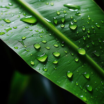 Close up of green leaf with drops, macro image for design