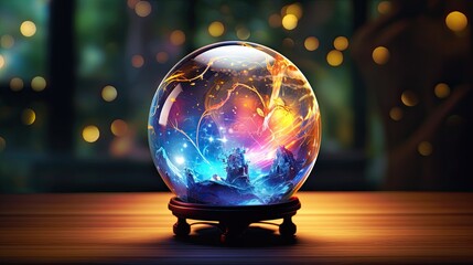 Magical crystal ball, a solid globe of glass or rock crystal, used by fortune tellers and clairvoyants for crystal-gazing