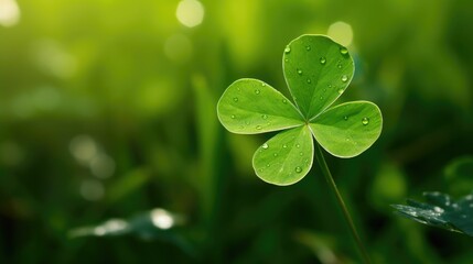 Macro detail to cloverleaf in the meadow, a shape or pattern resembling leaf of clover, happiness concept