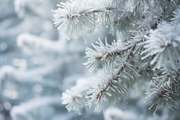 Winter background snow-covered spruce branch in the winter forest , 2024