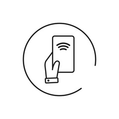 NFC technology. Hand holding card, smartphone, phone. Contactless, wireless payment. Contactless wireless pay. Near field communication