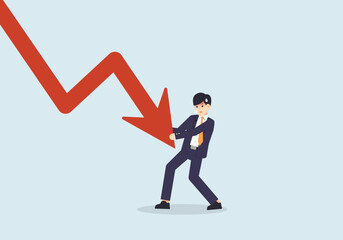 Obraz premium The economy is in recession, stock prices are falling, and people have to deal with the stock market recession, vector illustration.