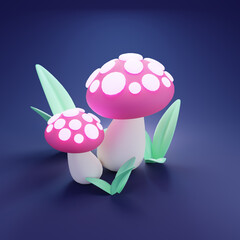 3d render mushrooms with dark background illustration