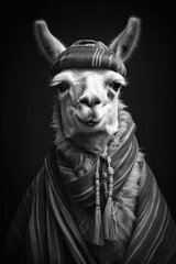 High resolution HD photo portrait of Lama, black background, detailed, generative AI	