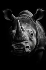 Fotobehang High resolution HD photo portrait of Rhino, black background, detailed, generative AI  © sch_ai