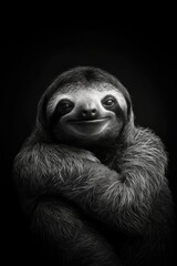 High resolution HD photo portrait of Sloth, black background, detailed, generative AI	