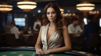Fototapeta na wymiar Beautiful woman playing in casino.