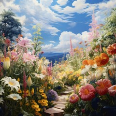 Obraz na płótnie Canvas botanical geometric shape with pastel colors , sky background