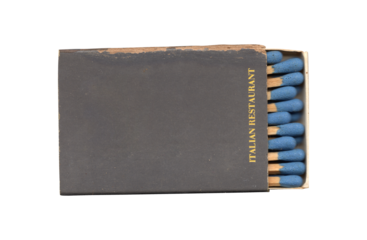 vintage old retro frayed matchbox with matches on transparent png background