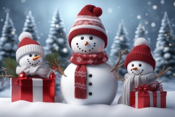 Obraz premium snowman with gifts