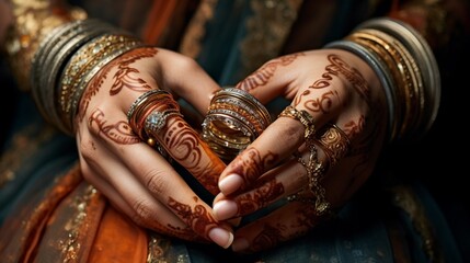 henna tattoo on hands generated by AI - Powered by Adobe