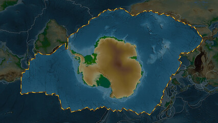 Antarctica plate extracted. Patterson Cylindrical. Physical © zelwanka