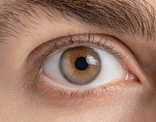 Obraz premium Close-up photo of a beautiful brown eye. Generative AI. 