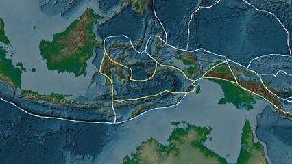 Banda Sea plate outlined. Patterson Cylindrical. Physical