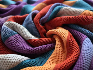 Textile crafted from interlocking loops, known as knit fabric. - obrazy, fototapety, plakaty