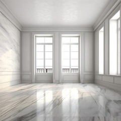 Obraz premium Large, elegant, empty room made of marble with large windows