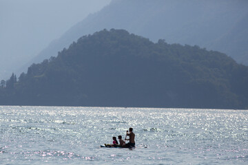 Amazing summer time in lake como italy, happiness and joy having family time