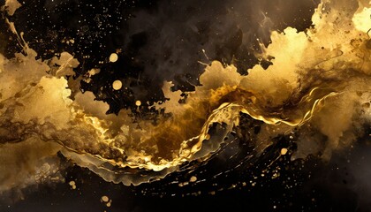Fototapeta na wymiar Elegant dark and gold abstract ink background