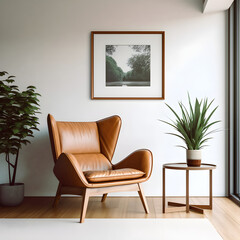 classy reading corner with leather armchair directed against the window