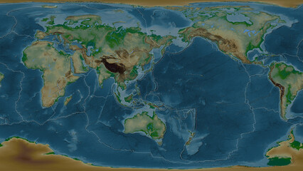 Mariana plate - global map. Patterson Cylindrical. Physical
