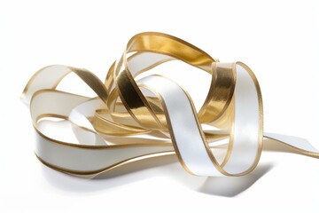 Curved ribbon with gold border - flowing ends. Generative AI