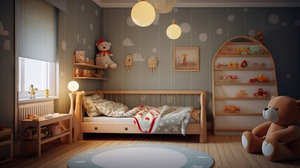 child  bedroom decorated with child accessories  generated by AI