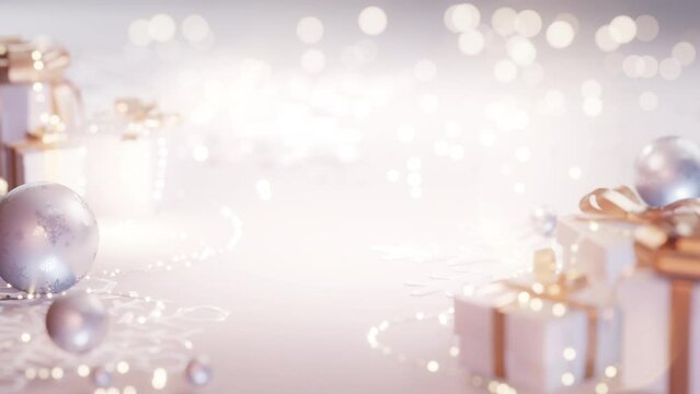 Christmas Gift box depth of field background, string light glowing decoration, depth of field, looped