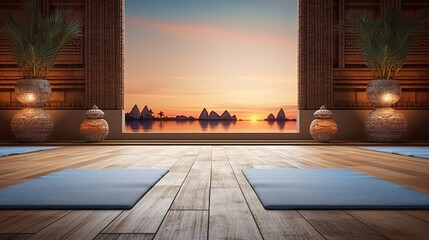 spiritual yoga floor display zen wellness spa room interior  - by generative ai	
