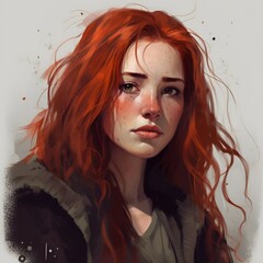 Illustration of a girl with red hair and red cheeks