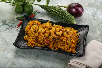 Indian cuisine - briani with prawns