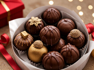 Luxury chocolate pralines in a gift box. Valentine present concept