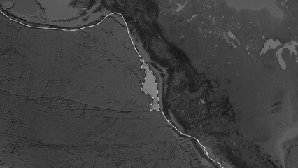 Juan de Fuca plate highlighted. Patterson Cylindrical. Grayscale