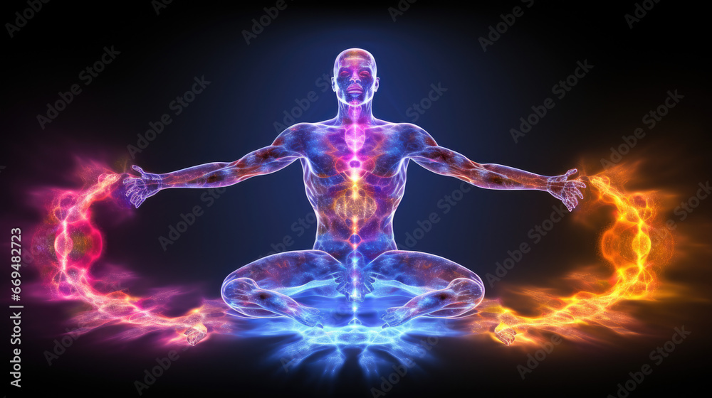 Wall mural person in yoga position consciousness meditation spiritual new age psychedelic flow of energy - by generative ai - Wall murals