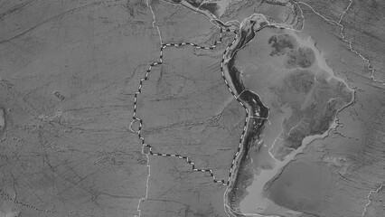 Nazca plate dashed. Patterson Cylindrical. Grayscale