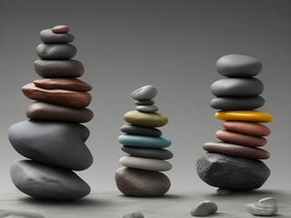 "Stones in Balance": Show a collection of stacked rocks in perfect equilibrium