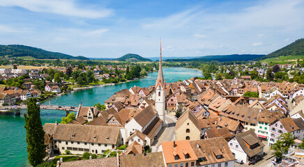 Aerial view of Stein am Rhein, a small town in northeastern Switzerland. It is known for its...