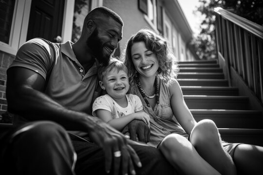 Interracial Family Bonding On The Front Porch