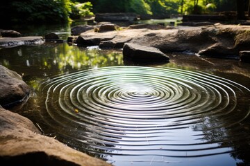 Ripples forming after a stone is thrown into a pond.