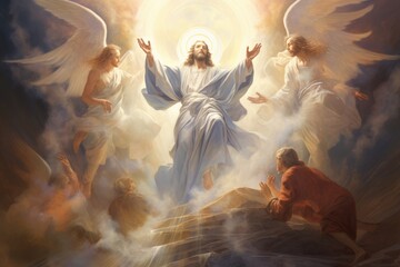 Transfiguration of Jesus, divine glory revealed - obrazy, fototapety, plakaty