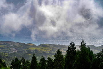 Low altitude clouds on the south coast of the island of Sao Miguel in the Azores