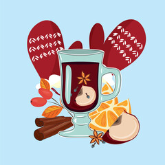 Mulled wine. Warming winter drink. Christmas illustration. High quality vector illustration.