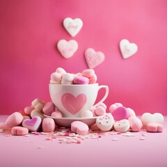 cup of coffee with pink rose petals